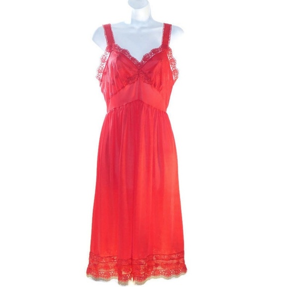 Vintage Rogers Slip Red Knee Length Lingerie 34 - Picture 2 of 8